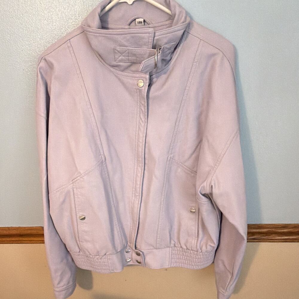 GUESS Est. 1981 Women’s Purple Moto Biker Jacket L Lined Zip Short - Picture 4 of 5